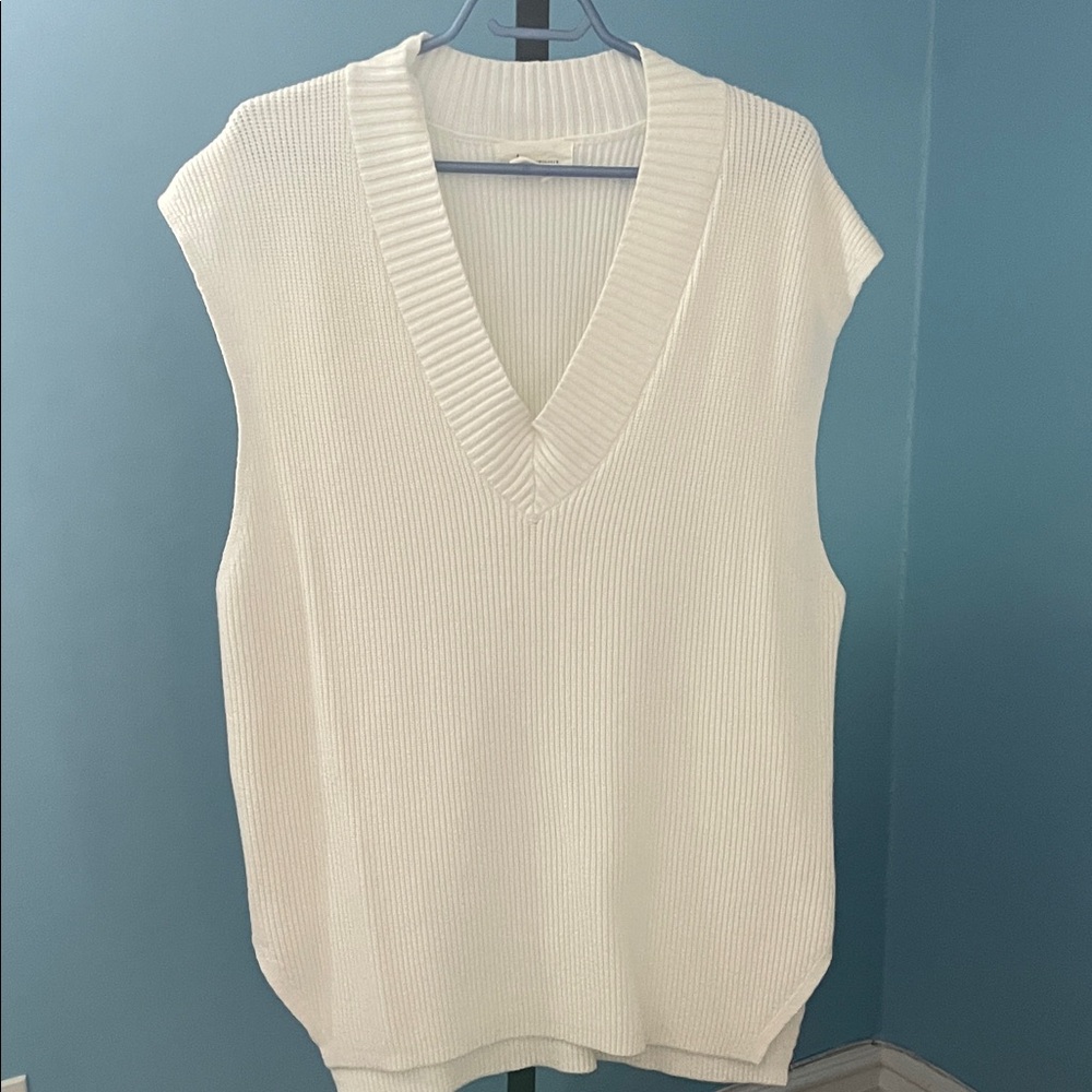 By Anthropologie White Ribbed Knit Long Sweater Vest
